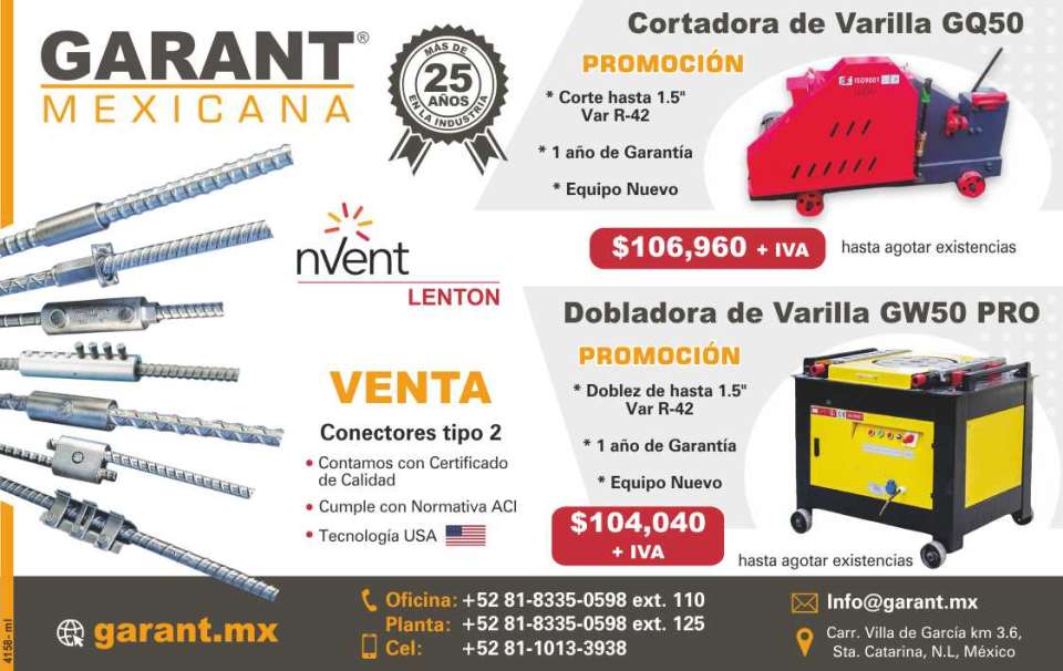 Cortadora de varilla GQ50, promocion $106,960 mas IVA, corte hasta 1.5" Var R- 42. Dobladora de varilla GW50 PRO, promocion $104,040 mas IVA, doblez de hasta 1.5" Var R-4