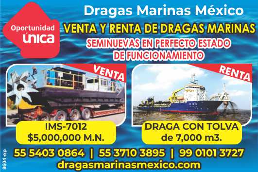 Venta y Renta de Dragas Marinas seminuevas en perfecto estado de funcionamiento. IMS-712 $5,000,000 M.N. Draga con Tolva de 7,000 m3