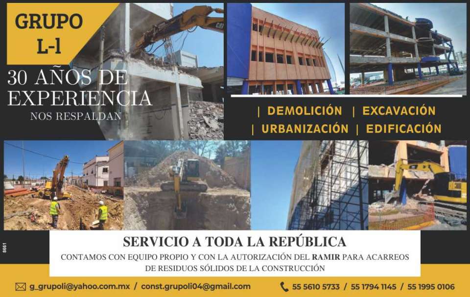 Servicio a toda la Republica. Contamos con Equipo Propio y con la Autorizacion del RAMIR, para Acarreos de Residuos solidos de la Construccion.